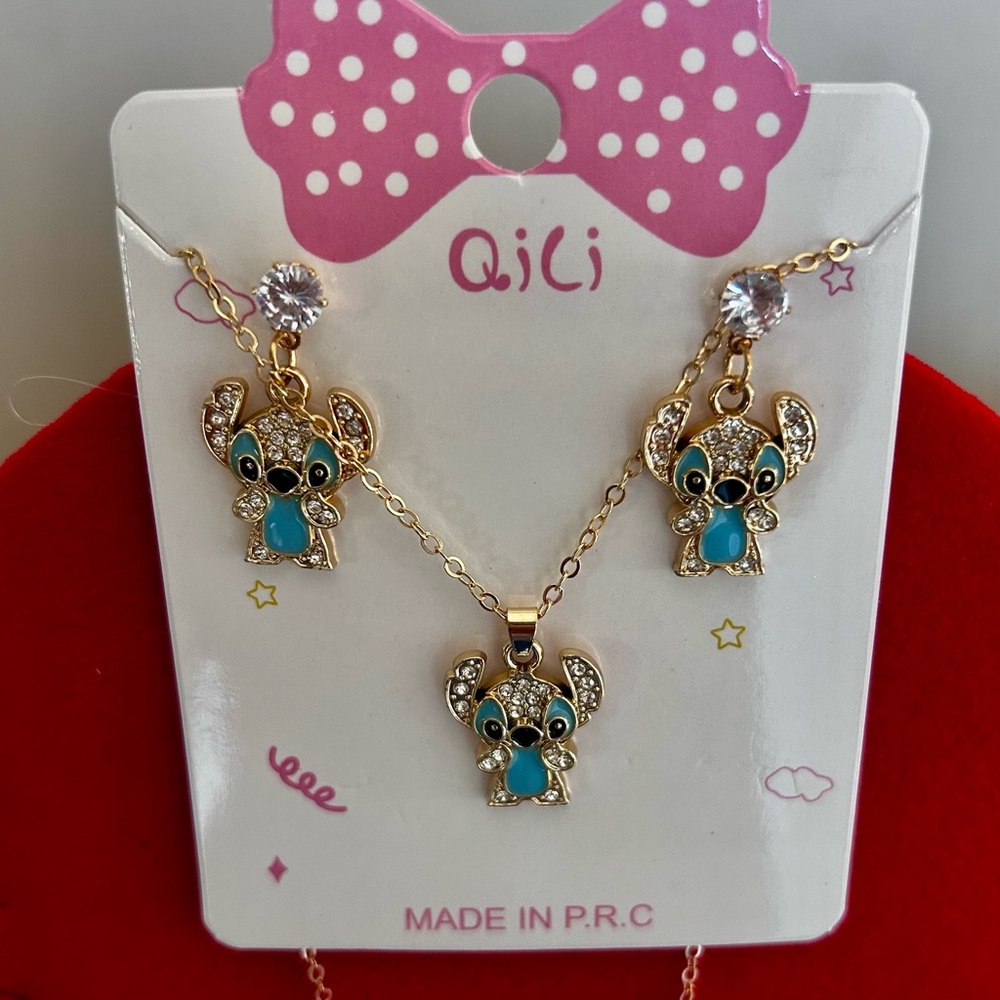Stitch necklace and earring set, NEW